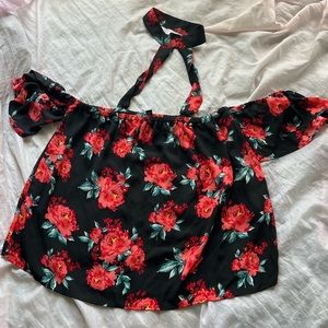 F21 floral choker blouse